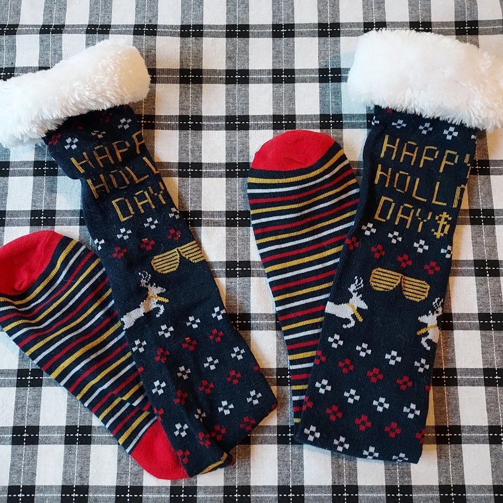 Knee High Christmas Socks Faux Fur Woman's